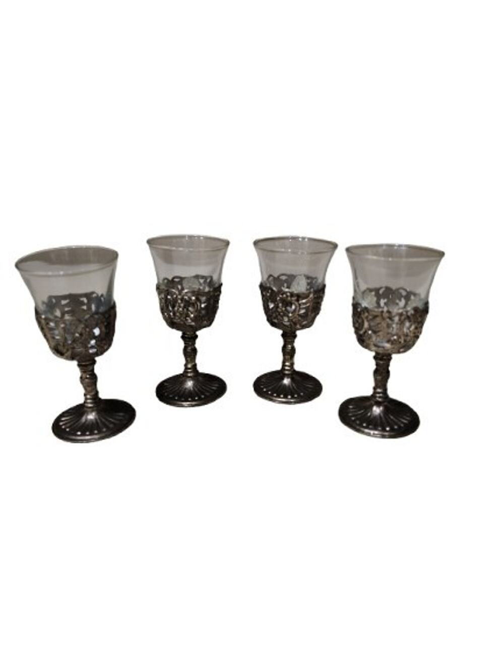 Vintage Ornate Silver Plated Filigree Cordial Glasses – Grape & Vine Motif, Set